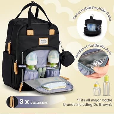 RUVALINO Diaper Bag Backpack, Multifunction Travel Pack Maternity Baby Changing Bags, Large Capacity, Waterproof, Black - Image 2
