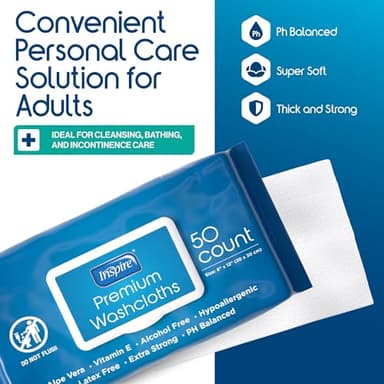 Inspire Adult Wet Wipes, Wash Cloths | Adult Wipes for Incontinence & Cleansing for Elderly, 8"x12" (500CT (10 PACKS OF 50)) - Image 2