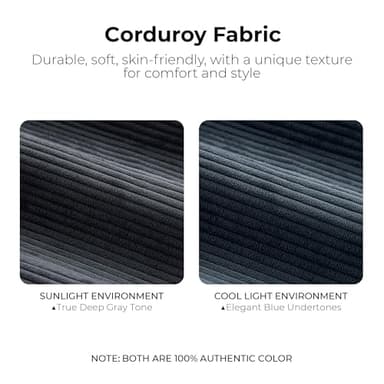 LIKIMIO 118" Modern L-Shaped Modular Sectional Sofa for Living Room, Corduroy Upholstery Dark Grey-Blue, Oversized 3-Seater Couch with Deep Seat and Movable Ottoman – No Assembly - Image 7