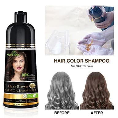 Herbishh Hair Color Shampoo - Magic Dye for Gray Hair, Lasting Color in Minutes - 500 Ml, 3-In-1, Ammonia-Free (Dark Brown) - Image 2