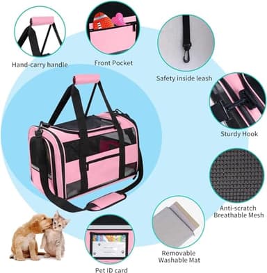 Simpelg Cat Carrier, Dog Carrier, Pet Carrier for Small Dogs Medium Cats Puppies Under 15 Lbs, TSA Airline Approved Carrier Soft Sided Dog Travel Carriers, Cat Carriers with Reflective Strip - Pink - Image 5