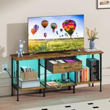 GYIIYUO LED TV Stand with Power Outlet and Fabric Drawer for 55 50 45 Inches TV - Entertainment Center and Industrial TV Console Table for Living Room, Bedroom- 47" Rustic Brown - Image 9