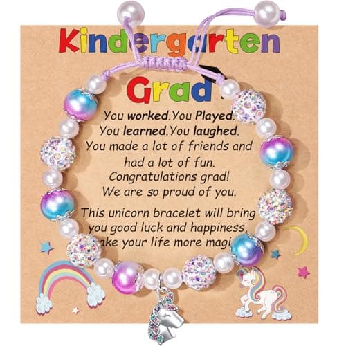 Trabuono 2025 Kindergarten Graduation Gifts for Girls, Preschool Graduation Gifts for Her Daughter Granddaughter Niece Big Sister Purple Unicorn Charm Bracelet for Girls with Grad Card Present Boxed - Image 1