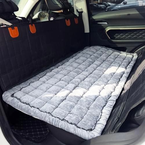 AEEISHOMEREFORM Backseat Pet Bed Mat, Truck Plaid Dog Bed for Car Back Seat, Deluxe Dog Seat Covers, Non-Slip Travel Pet Mat, Fit for Backseat Extenders and Trucks SUVs (Grey, 24.8x54 inch) - Image 1