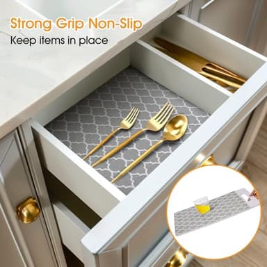 Shinlendid Shelf and Drawer Liner for Kitchen Cabinets Non-Adhesive, Strong Grip Non-Slip Thickened Cabinet Liners for Shelves, Waterproof Mats for Dresser Cupboard, Gray, 12 in x 10 Feet - Image 2