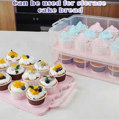 Jellydog Toy Cake Carrier with Lid, Two Tier Handle Cupcake Carrier, Stackable Cupcake Holder Container for 24 Cupcakes, Cake Carrier with Trays, Dessert Container for Cake Pie Muffin Cobbler, Pink - Image 7
