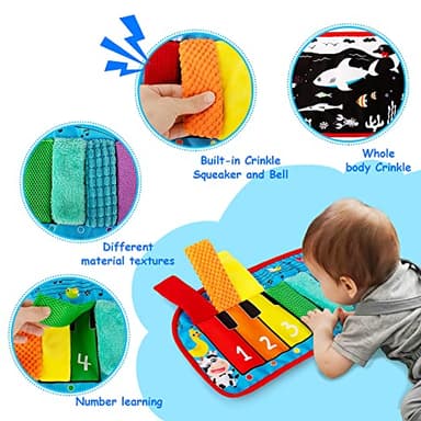 Inbeby Tummy Time/Baby Mirror Toys, Black and White High Contrast Tabletop Mount Baby Newborn Toys 0 3 6 Months Brain Development, Sensory Texture Piano Infant Toys 0 3 6 Months with Squeaker - Image 3