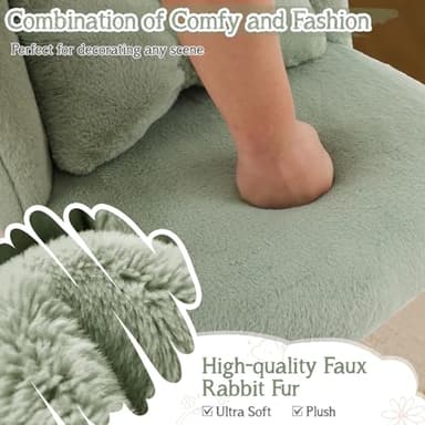 VINGLI Fluffy Girls Vanity Chair with Back & Pillow,Cute Small Cozy Desk Chair No Wheels,Comfy Makeup Ch with Ajustable Gold Legs,for Bedroom,Living Room,Small Space,Green - Image 3