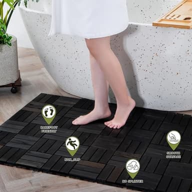 VICTORY RELAX Acacia Wood Flooring Interlocking Deck Tiles for Patio Decor 9 Pcs 12 Slats VR Black - Waterproof Indoor & Outdoor Decor - Balcony Garden Decking Tile (12.2 * 12.2 * 0.7 inches) - Image 4