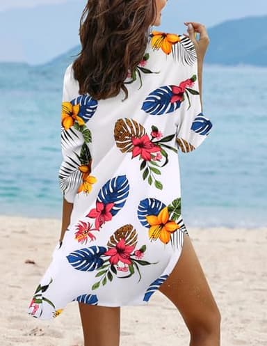 Ekouaer Beach Cover Ups for Women V Neck Bathing Suit Cover Up Bikini Swimsuit Coverup Beach Dress Shirt - Image 3