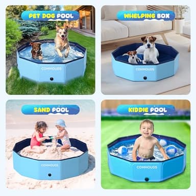 COMMOUDS Foldable Dog Pool, Collapsible Hard Plastic Dog Kiddie Swimming Pool, Portable Pet Bath Tub Wading Pools for Kids and Puppy Small Medium Large Dogs(71inch.D x 12inch.H) - Image 7
