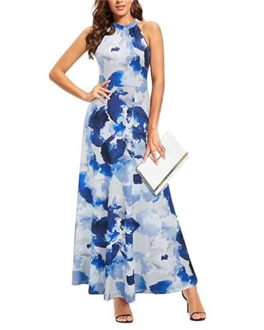 STYLEWORD Women's Summer Fashion 2025 Sundresses Beach Casual Wedding Guest Maxi Long Blue Tie Dye Spring Dresses Trendy(Floral09,XL) - Image 1