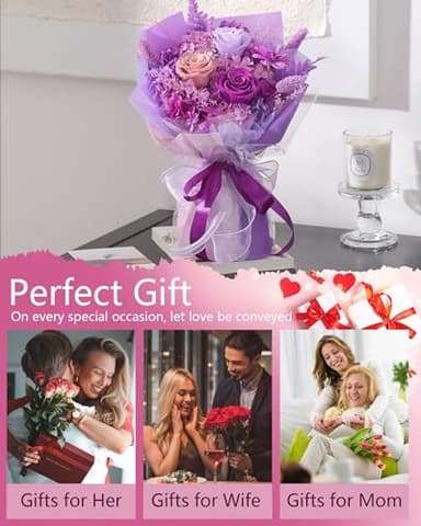 Flowers Gifts for Mom,Flowers Roses Bouquet Gifts for Women,Wife,Grandma and Best Friend/Flower for Delivery Prime/Purple Rose - Image 6