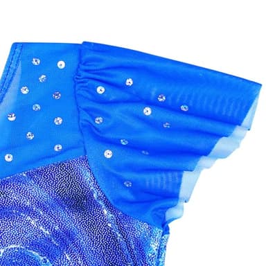 TFJH E Girls Gymnastics Outfit Flutter Sleeve Ballet Dance Clothes Activewear Blue Agate 6A - Image 3