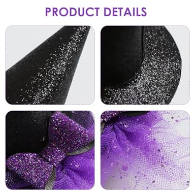 Baby Girls Mini Witch Hat Headband Infant Toddler Glitter Bow Tulle Party Hair Accessories Purple - Image 3