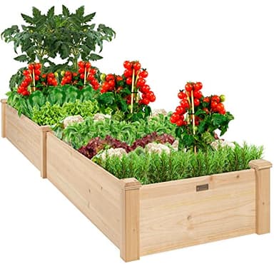 Best Choice Products 8x2ft Outdoor Wooden Raised Garden Bed Planter for Vegetables, Grass, Lawn, Yard - Natural - Image 1