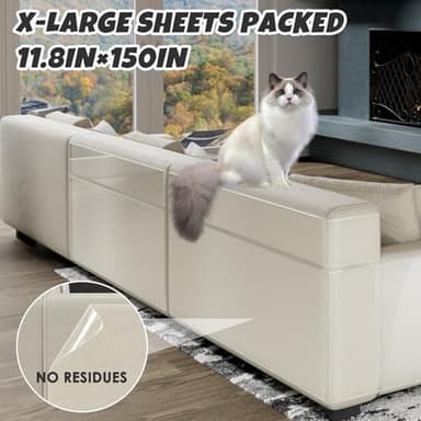 NO PINS Pain Cat Scratch Furniture Protector Thicken Self-Adhesive Single Side Couch Protector from Cat Claws,Furniture Protectors from Cats Scratching,Anti Scratch Deterren Protectors 150"x12" - Image 2