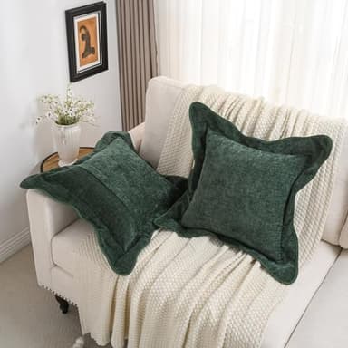 FUTEI Soft Cozy Dark Green Chenille Decorative Throw Pillow Covers 22x22 Inch Set of 2,Double Stitch Scalloped Bordered Cushion Case,Modern Home Decor for Couch Bed Living Room - Image 5