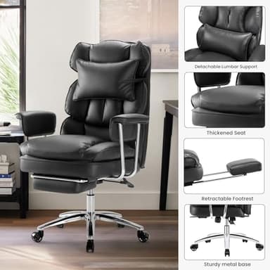 OLIXIS Executive Office Desk Chair, Ergonomic Big Tall High Back Computer Chair with Footrest & Lumbar Support, Reclining Adjustable, Comfy PU Leather Gaming Chair with Outward Fixed Armrests, Black - Image 7