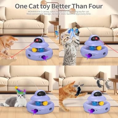 MOHAYA Cat Toy,Purple 4-in-1 Interactive,Cat Toys for Bored Indoor Adult Cats,Electric Flying Butterfly,Rechargeable Automatic Toy,Moving Ambush Feather,Track Balls - Image 2