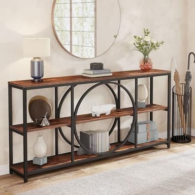 Tribesigns Extra Long Console Table, 70.9 inch Narrow Sofa Tables with 3 Tier Wood Storage Shelves Industrial Metal Frame for Entryway Hallway Living Room Behind Couch, Rustic Brown Black - Image 9