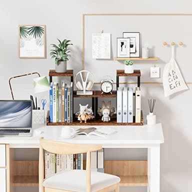 Gannyfer Desk Shelf Organizer - Wood Desktop Shelf, Freestanding Desk Hutch Office Decor, 3 Tier Storage Display Rack, Small Bookshelf with Metal Frame for Books/Plants/Toys (Natural Wood Color) - Image 6