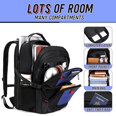 Z-MGKISS Large Travel Backpack for Men, TSA Flight Approved Business Backpack, USB Computer Bagpack Fits 17.3 Inch Laptop, Blue - Image 3