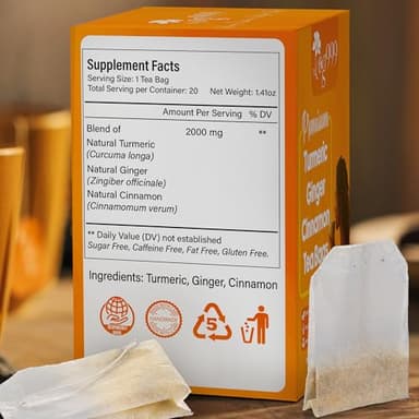 TOG999, Premium 20 Tea Bags Turmeric, Ginger, Cinnamon, 100% Natural, Hand-made Blend of Turmeric, Ginger, and Cinnamon Herbal Tea. Eco-conscious Tea Bags. No Sugar, No Caffeine, No Gluten, Vegan. - Image 2