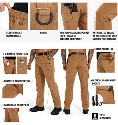 KFUBUO Men's Lightweight Ripstop Stretch Tactical Pants, Water Resistant Work Cargo Pants for Outdoor Relaxed Fit Green - Image 6