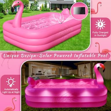 Inflatable Pool with Lights, Solar Flamingo Swimming Pool for Kids,Adults Inflatable Blow up Pool, Large Kiddie Pool,Durable Thickened Kids Pool for Backyard,Outdoor,100"X63"X20"-Bright Pink - Image 3