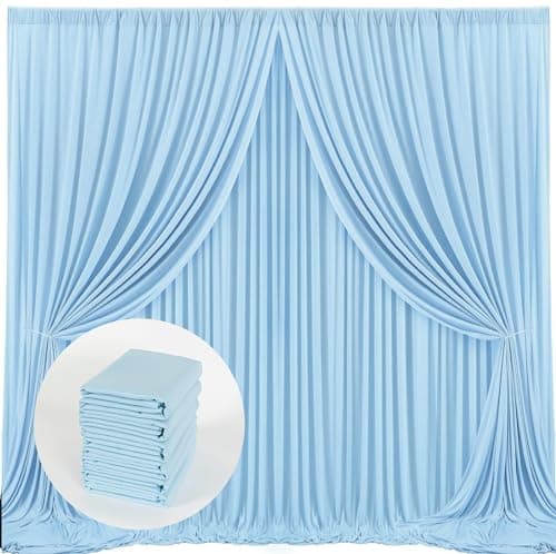 MYSKY HOME 30ft x 10ft Curtains Light Blue Backdrop Curtains for Parties Wedding Curtains Stage Curtains Rod Pocket Sliding Drapes Photography Backdrop for Baby Showers, 5ft x 10ft, 6 Panels - Image 1