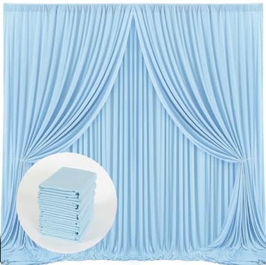 MYSKY HOME 30ft x 10ft Curtains Light Blue Backdrop Curtains for Parties Wedding Curtains Stage Curtains Rod Pocket Sliding Drapes Photography Backdrop for Baby Showers, 5ft x 10ft, 6 Panels - Image 1