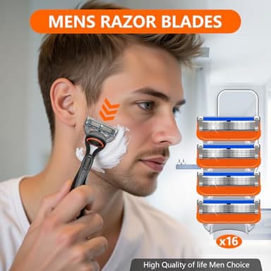 16 Pcs Razor Blade Shaving Razor Blade Refills for Fusion 5, a More Comfortable Shave for Men, Orange New Version - Image 6