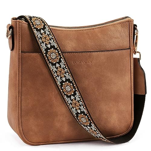 BOSTANTEN Crossbody Bags for Women Trendy Vegan Leather Hobo Purses Shoulder Handbags With Wide Shoulder Strap Brown - Image 1