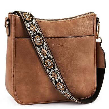 BOSTANTEN Crossbody Bags for Women Trendy Vegan Leather Hobo Purses Shoulder Handbags With Wide Shoulder Strap Brown - Image 1