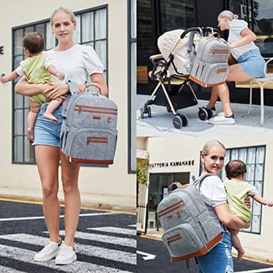 BILLITON MASHI Diaper Bag Backpack, Large Baby Nappy Bags with Portable Changing Pad for Boys and GirlsMultifunction Travel Baby Bag for Moms Dads, Shower Gifts Waterproof and Stylish，Grey - Image 7