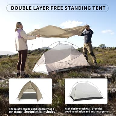 Naturehike Cloud up Pro 2 Person Tent, Double Layer Waterproof Two Person Tent,Ultralight 2 Person Backpacking Tent with Footprint - Image 3