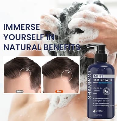 Uttse Biotion Hair Growth Shampoo for Men: Natural Thickening Shampoo with Tea Tree Oil Ginseng Mint for Hair Loss and Thinning Hair - 10.1 fl.oz, Dark Blue - Image 6