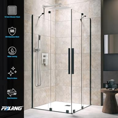 FPXRNG Shower Faucet Set Bathroom Square Rain Shower Head and Handle Set, Wall Mounted Shower Fixtures, Full Metal Trim Repair Kit 10 inch Brushed Nickel (With Shower Valve) - Image 3