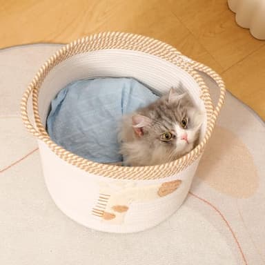 INough Toy Storage Baskets Woven Cotton Rope Storage Basket for Kids, Blanket Baskets for Living Room Toys Organizer with Embroidery Decor, Cute Baskets with Handle for Nursery, Playroom (Giraffe) - Image 2