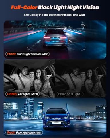 QCONTROL 3 Channel Dash Cam, Built-in 5G WiFi and GPS, 4K+1080P+1080P Dash Camera for Cars, Car Camera with 3-Inch Screen, IR Night Vision, 24Hr Parking Mode, G-Sensor, 64GB Card - Image 4