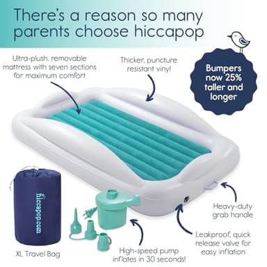 hiccapop Inflatable Toddler Travel Bed with Safety Bumpers [4-Sided] | Portable Toddler Bed for Kids | Toddler Air Mattress | Kids Air Mattress - Teal Blue - Image 6