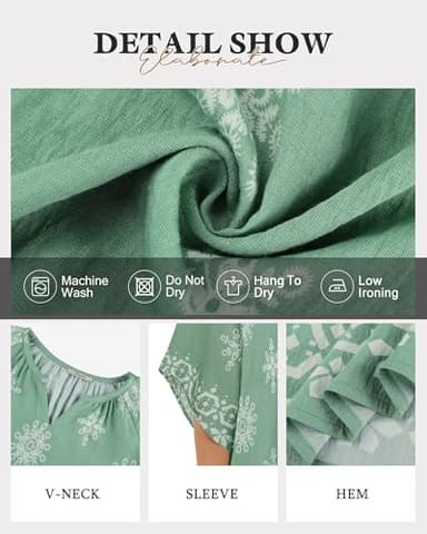 Bebonnie Ladies Tunic Tops and Blouses: 3/4 Sleeve Dressy Casual V Neck Boho Tops - Summer Linen Beach Vacation Clothes - Fancy Blouses for Women Elegant Light Green XXL - Image 5