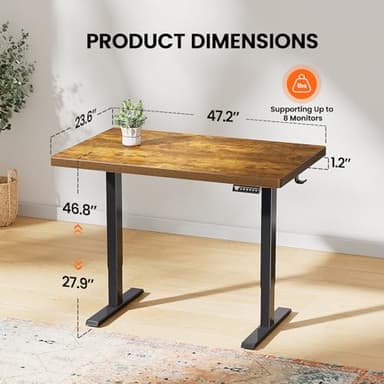 ErGear 48" x 24" Whole Piece Desktop Electric Standing Desk, Thick Height Adjustable Desk with 4 Height Memory, Home Office Computer Table with Cable Management Tray, Vintage Brown - Image 3
