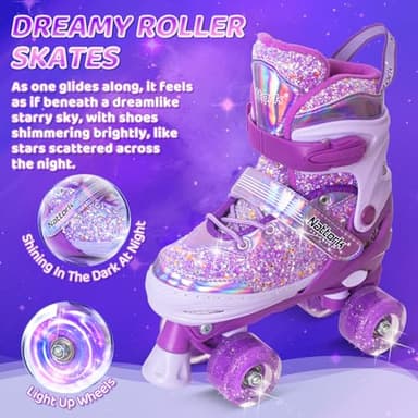 Nattork Kids Roller Skates for Girls Kids, 4 Sizes Adjustable Girls Roller Skates for Ages 3-12 with Light up Wheels & Safety Protection - Cool Birthday Gift for Indoor Outdoor Sports - Image 2