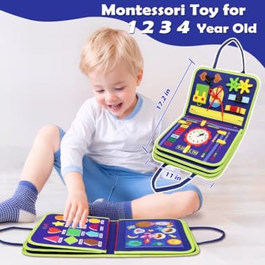 MAJAVI Toddler Busy Board Montessori Toys for 1 2 3 4 Year Old, Busy Book Sensory Educational Activities for Learning Fine Motor Skills, Gifts for Girls Boys, Travel Toys for Airplane Car, Dark Blue - Image 6