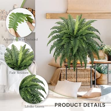FOREST PRINCE 35" Ferns Artificial Bush Plants Large, 2 Artificial Boston Ferns with 39 Fronds for Outdoors Home Decor - Image 3