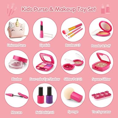 Pretend Makeup Kit for Toddlers Girls, Play Makeup Set for Kids 3-5, Unicorn Toy Purse with Fake Make up for Little Girls 4-6, Gifts for 3 4 5 6 7 8 Year Old - Image 5