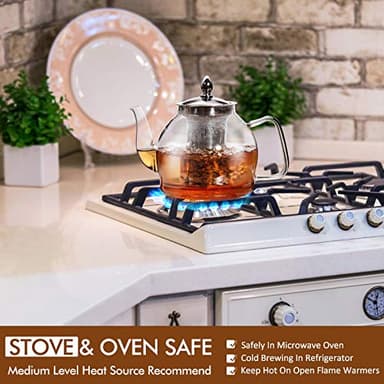 HIWARE 1000ml Glass Teapot with Removable Infuser, Stovetop Safe Tea Kettle, Blooming and Loose Leaf Tea Maker Set - Image 6