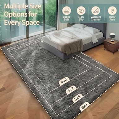 Ophanie Area Rugs for Living Room Bedroom, Upgrade Non-Slip Fluffy Soft Grey Shag Carpet, Indoor Floor Gray 4x6 Fuzzy Shaggy Living Room Plush Rug for Kids Home Dorm Decor Aesthetic - Image 4
